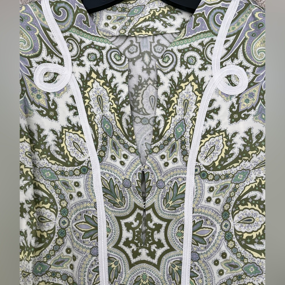 Sandro Green Paisley Print Dress with White Trim